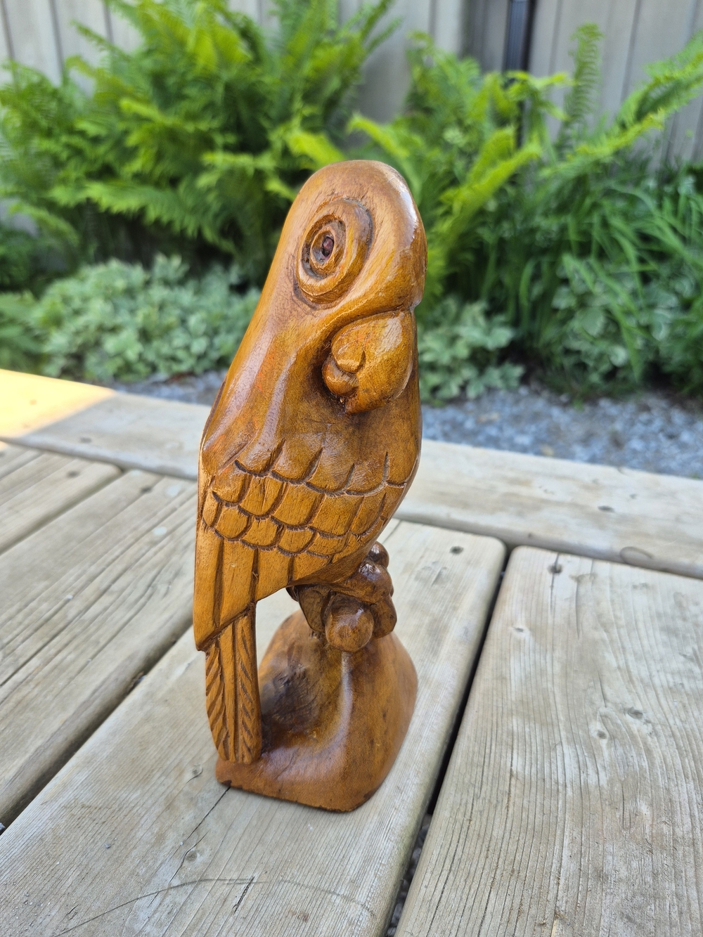 Vintage Hand-Carved Wooden Parrot Figurine Boho Tropical Coastal Tiki 8" Tall